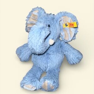 Steiff Germany Earz Blue Elephant Stuffed  Plush Soft Cuddly Friends 8”